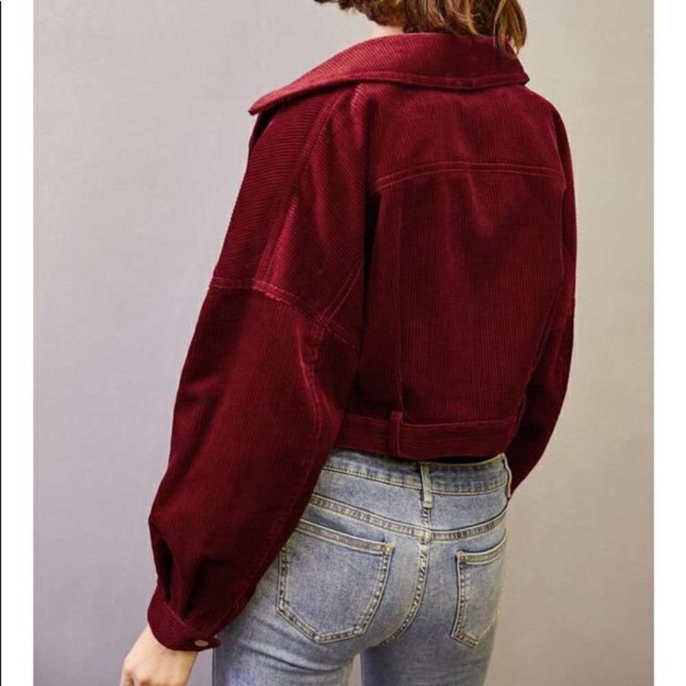 wine red corduroy crop jacket NWOT